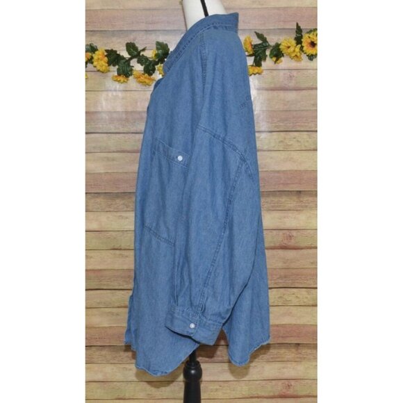 ELLOS Denim Tunic Top Oversized 3X 30/32 Button Front Shirt Side Slits Comfy - Picture 5 of 10